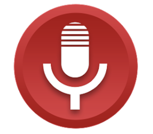 Red button with a white microphone icon in the middle of it.