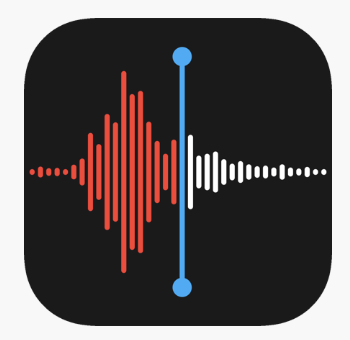 Black button with a red and white icon of sound waves cut in half by a blue cursor.