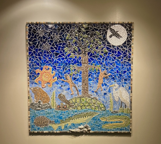 Mosaic artwork: "The Legend of the Four Crows"