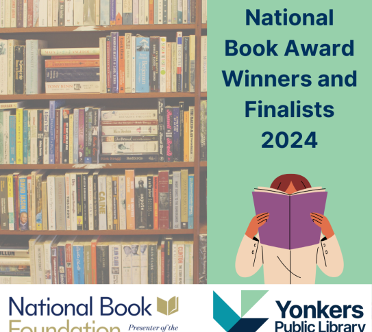 National Book Award Winners and Finalists 2024. A graphic of someone reading with the YPL and National Book Foundation logos.