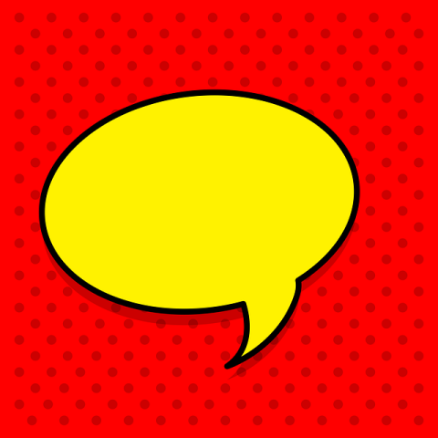Thought bubble, yellow on red background