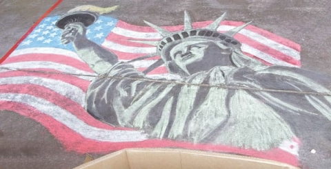 Image of Chalk Flag and Statue of Liberty