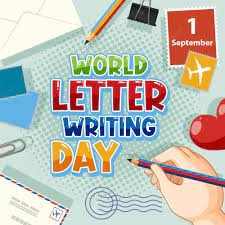 clip art of world letter writing day hand holding pencil with envelope paperclip and post it around it