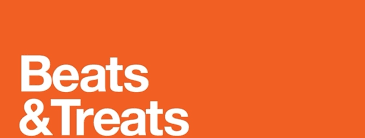 beats and treats words on an orange background