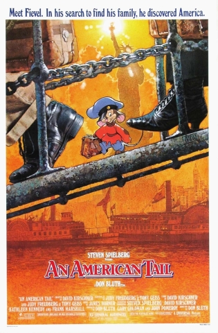 american tail movie poster with cartoon mouse going down gangplank