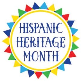 The words "Hispanic Heritage Month" circled by colorful triangles.