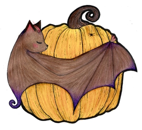 Image of a bat hugging a pumpkin