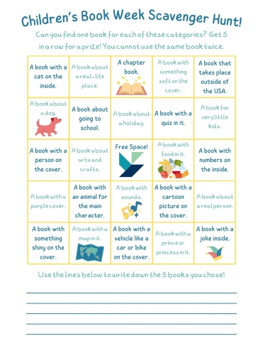 picture book scavenger hunt bingo card image