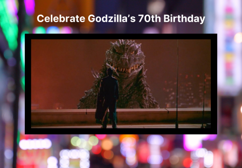 Image of Godzilla 2000 looking at a man