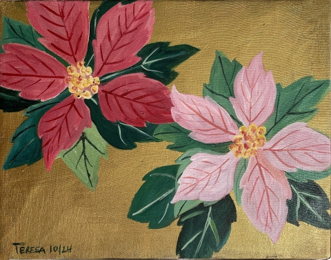 painting of poinsettias by Teresa