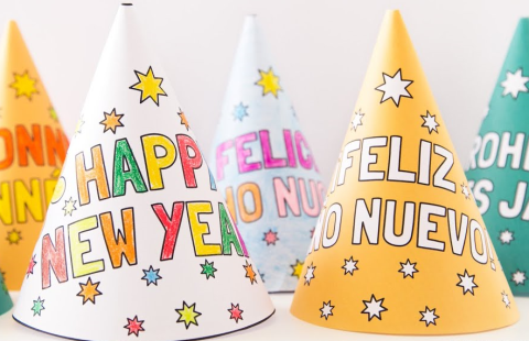 5 colorful new year's hats that say "happy new year"