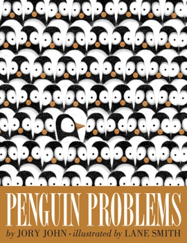 cover of book "penguin problems" with many penguin faces lined up