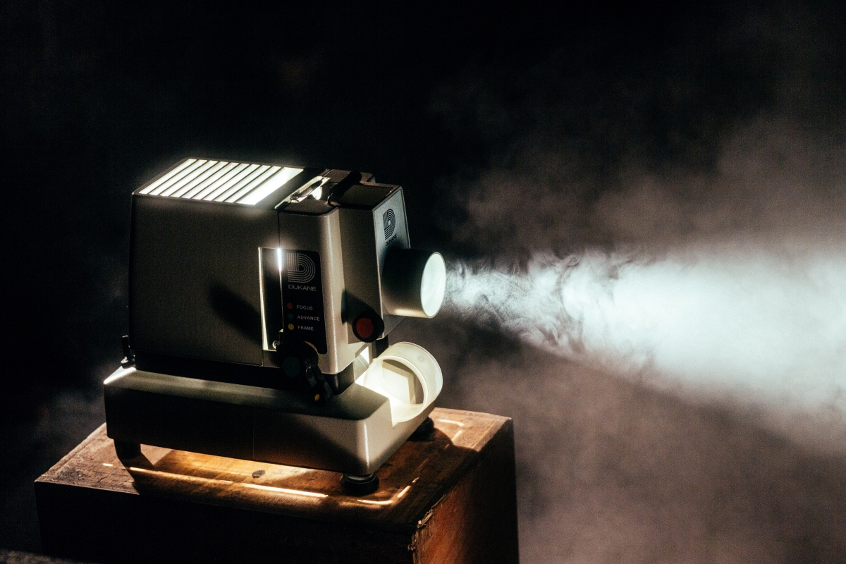 old film projector on table