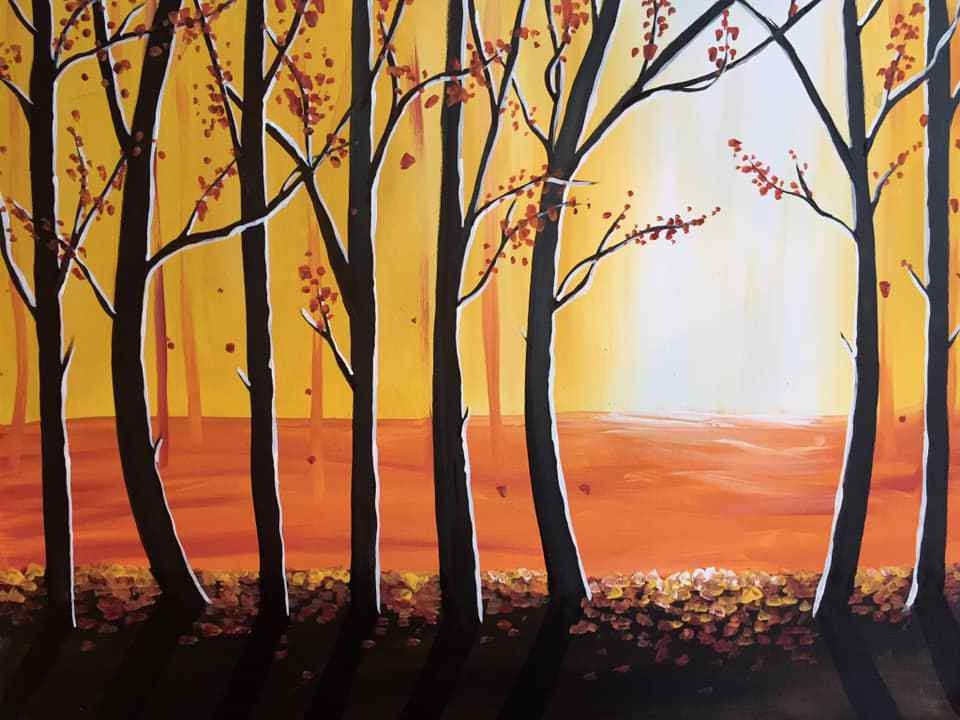 Image of a painting of a fall forest landscape