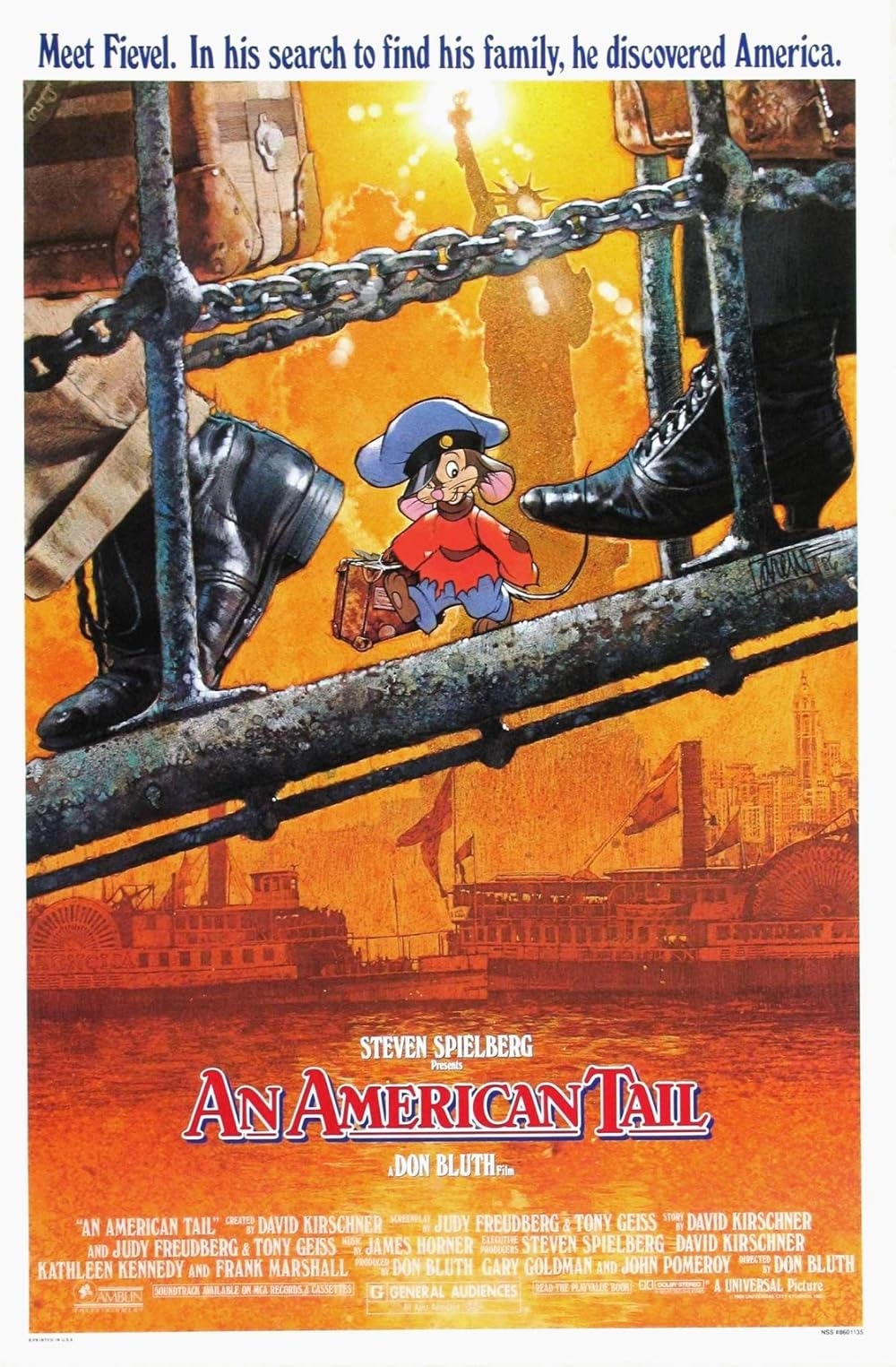 american tail movie poster with cartoon mouse going down gangplank
