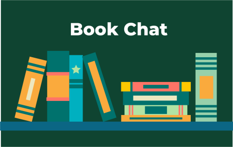 Illustration of Book Chat and books on a shelf