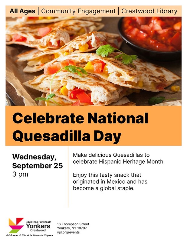 flyer advertising National Quesadilla Day with photo of Quesadilla