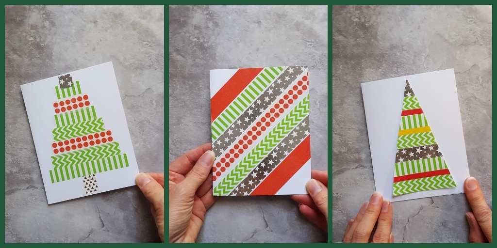 three photos of cards made with washi tape