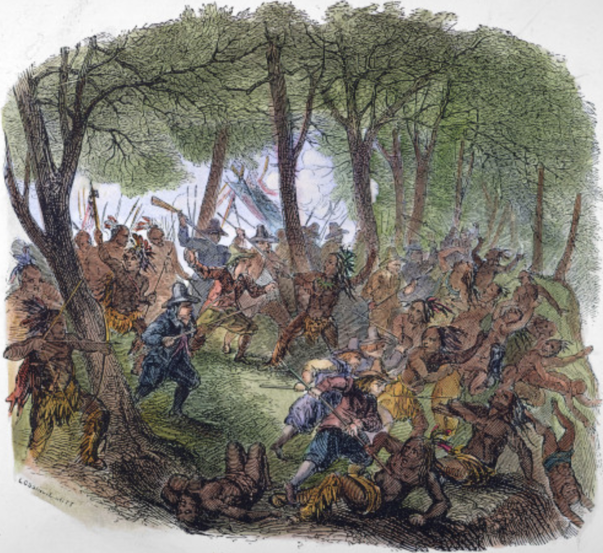 Algonquian massacre, watercolor